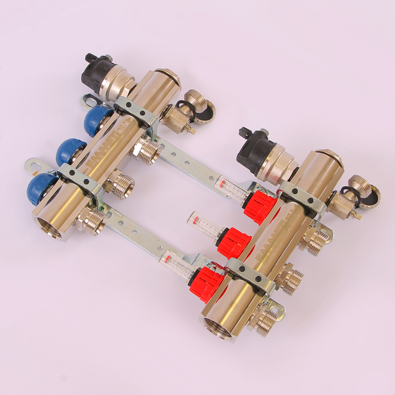 Коллекторная группа TOPWAY с термостатическими вентилями и расходомерами с резьбой под евроконус EMMETI 1"x3/4"ЕК 3 выхода 01298212 - Вид №1