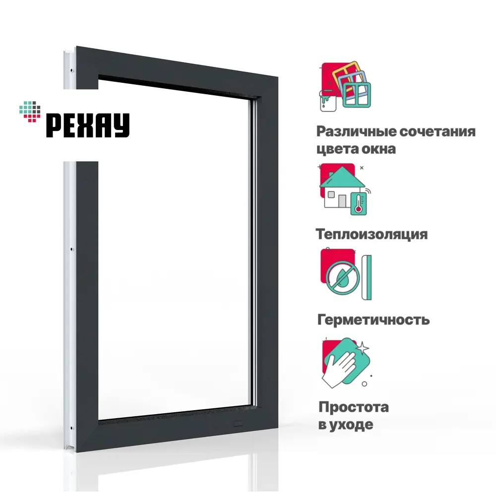 91786293 Пластиковое окно ПВХ Рехау 700x500 (ВхШ) глухое двухкамерный стеклопакет цвет белый/серый антрацит STLM-0899870