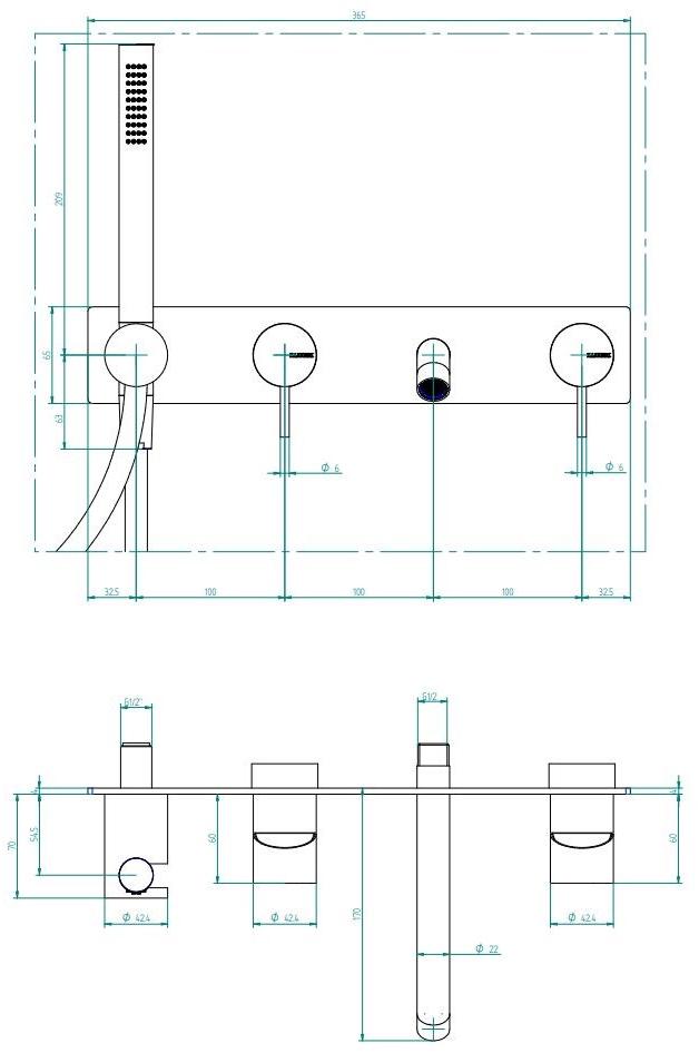 ZAZZERI Смеситель для ванны настенный с ручным душем Z316 sun-id-1389738 - Вид №1