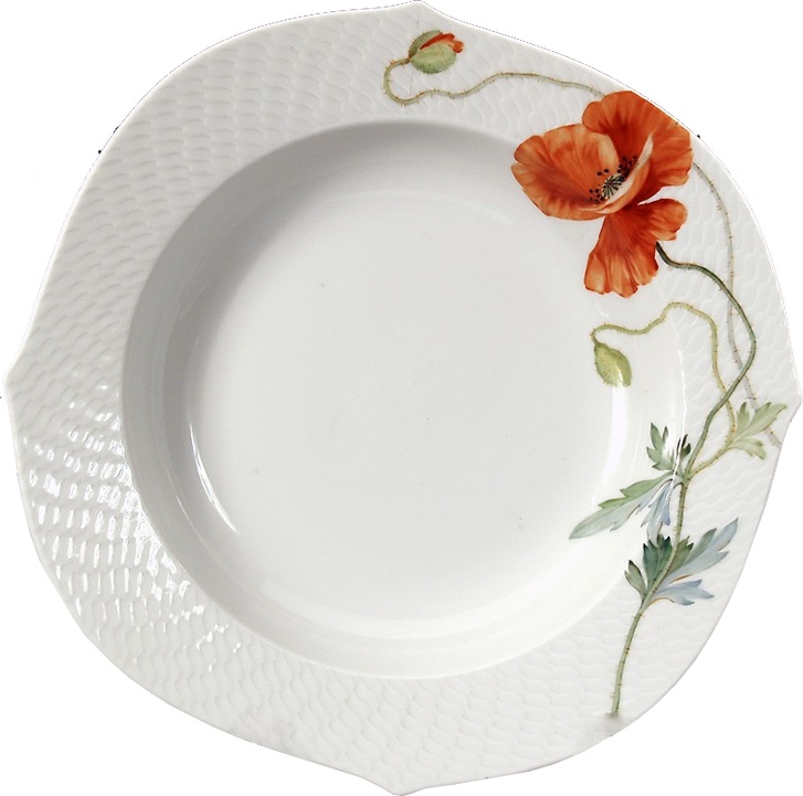 93228 Meissen Тарелка суповая 23,5см "Игра волн, рельеф, маки" Фарфор 
