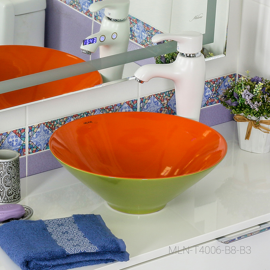 Накладная раковина melana mln-t4006-b8+b3 (салатово-красная) T4006-B8+B3-806 - Вид №2