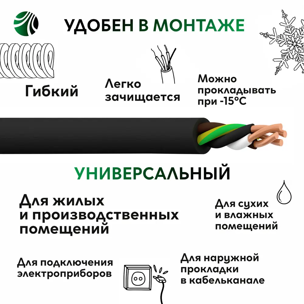 Кабель Ореол ВГ-НГ (А) LS 4x6 мм ГОСТ на отрез 89347185 STLM-2110172  - Вид №1