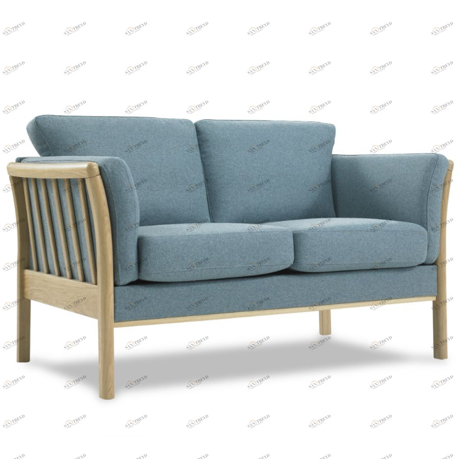 Диван двухместный Aya, цельный лакированный дуб, сине-зеленый Kragelund 12902202520