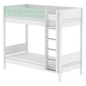 Кровать Flexa White двухъярусная с прямой лестницей, 200 см, белая с мятным