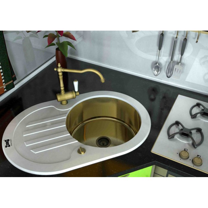 Zorg GL 7851 OV white bronze Мойка кухонная овальная Zorg  - Вид №2