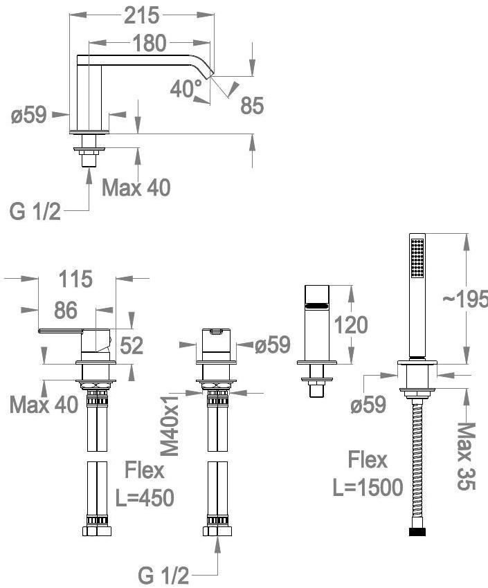 Fir Italia Комплект для ванны с ручным душем на 4 отверстия Sweet 46 4631404 - Вид №1