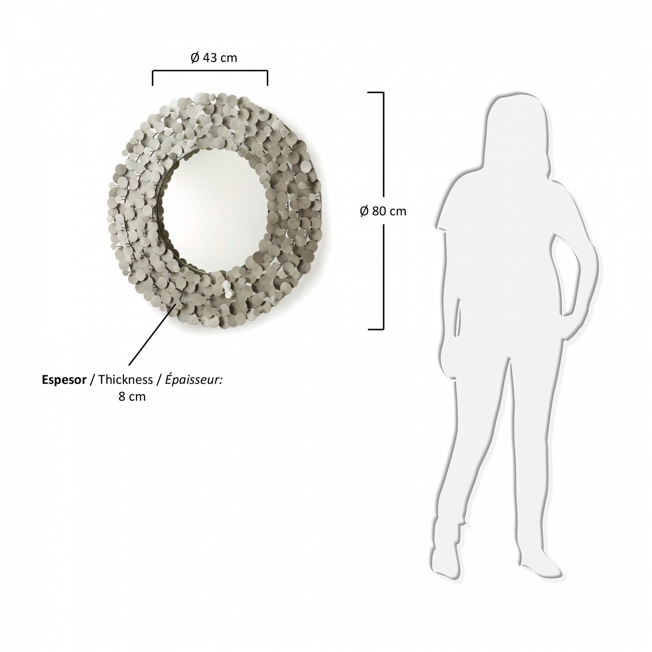 Зеркало круглое металлическое Wenda R55 от La Forma LA FORMA WENDA 342785 Серый  - Вид №3