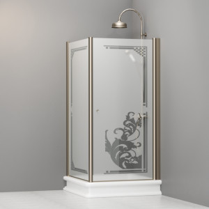 9150P3 Душевая кабина SX с распашной дверью и фиксированной боковой частью для душевого поддона 100x100 квадрат, цвет Бронзовый Kerasan RETRO Италия