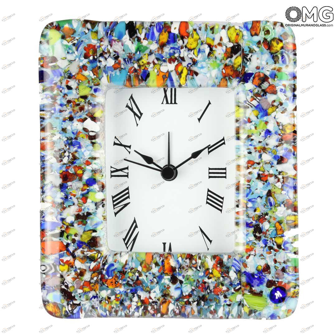 2715 ORIGINALMURANOGLASS Настольные часы с будильником - голубые миллефиори - Original Murano Glass OMG 11 см 