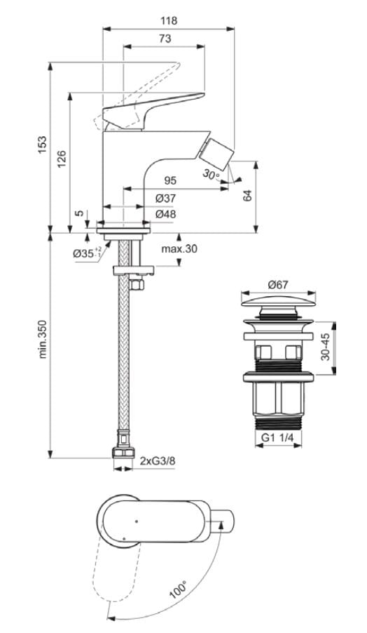 Однорычажный смеситель для биде с автоматическим сливом Ideal Standard Ceralife O ARCH-00042316 - Вид №5