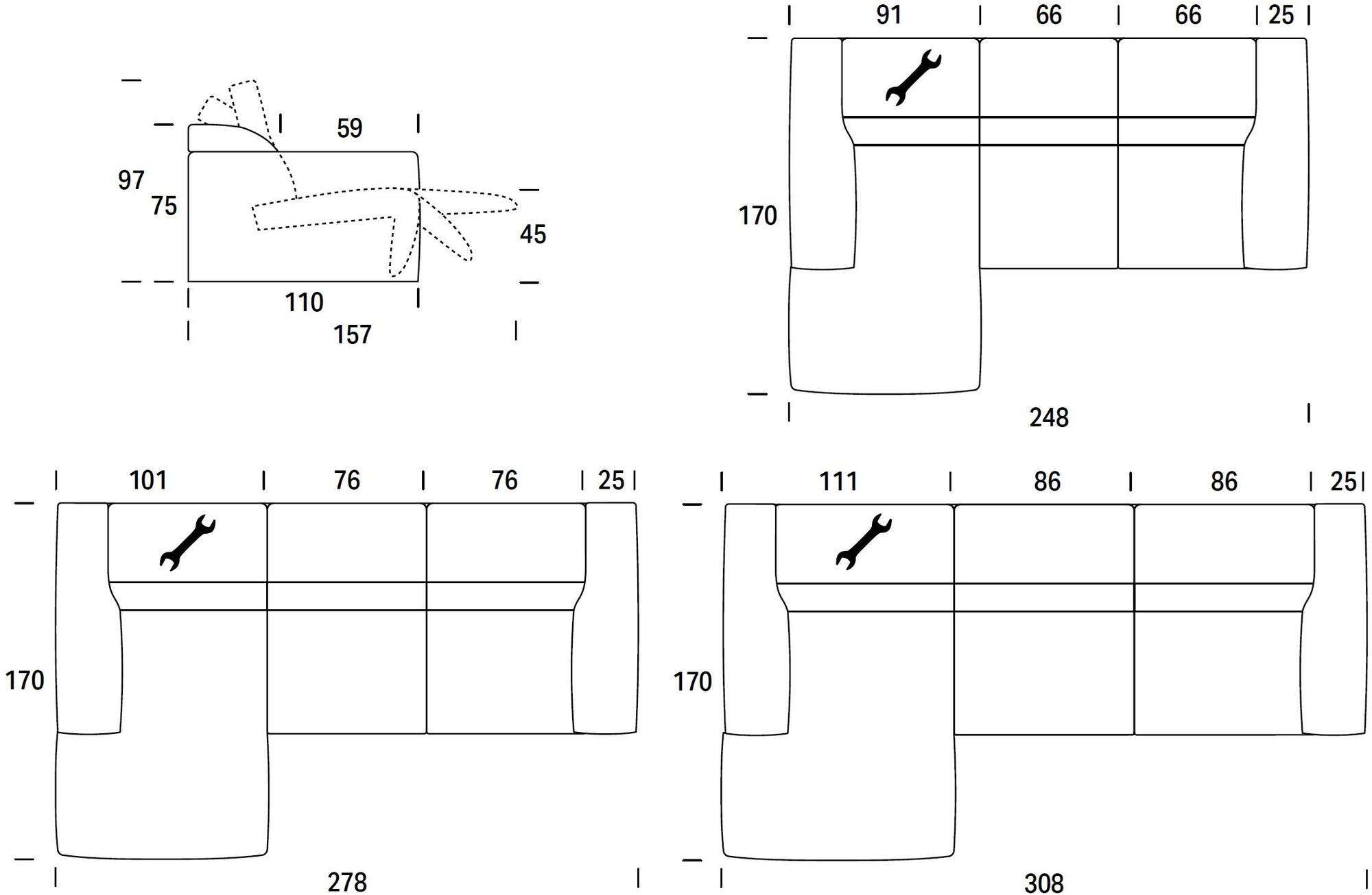 Felis Диван Relax из ткани 3-х местный с шезлонгом Softliving sun-id-1458479 - Вид №12