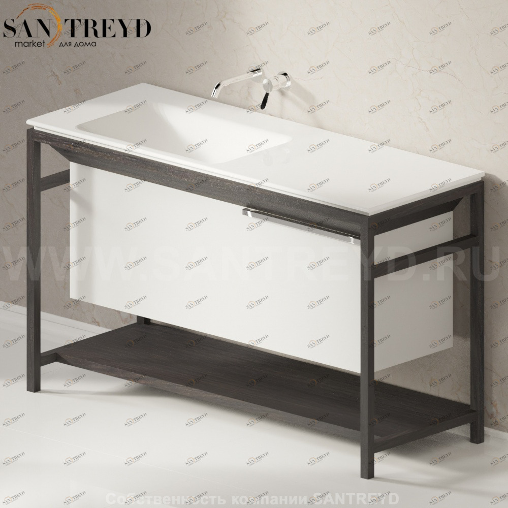 Раковина столешница с деревянной консолью темный дуб OTTOCENTO XL левая белая Agape AMXL141S0RW