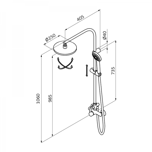 35465420 BASIC Черный смеситель для душа с колонкой Черный GRB MIXERS E-PLUS - Вид №1