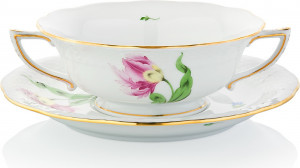 1051723 Herend Чашка суповая с блюдцем 360мл "Китти" (розовая) Фарфор