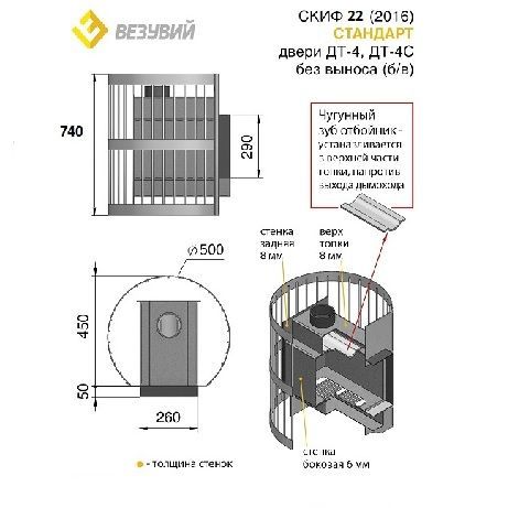 Печь для бани Везувий Скиф Стандарт 22 (ДТ-4С) 2016 без выноса 64 - Вид №1