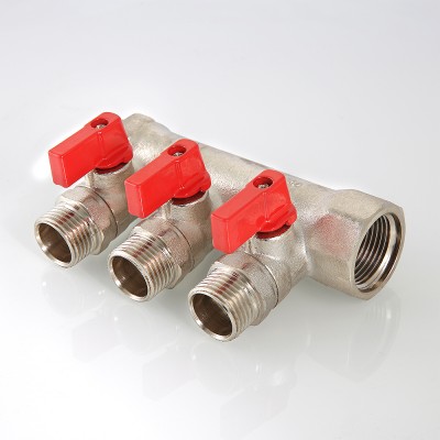 VTc.580.N.0503 Коллектор с отсекающими кранами Valtec 3/4", 3 х 1/2"  - Вид №1