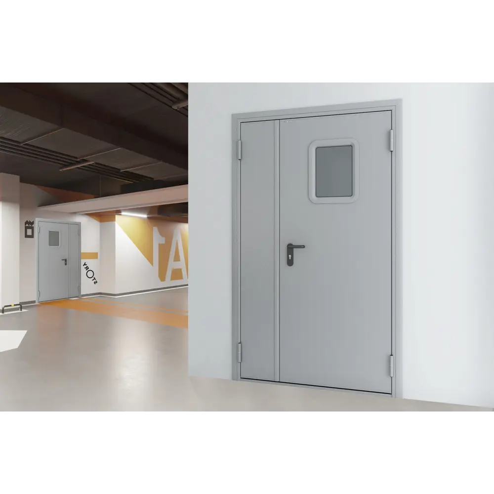 Дверь противопожарная EI60 остекленная 115x205 см правая RAL7035 DOORHAN STLM-2145170 - Вид №4