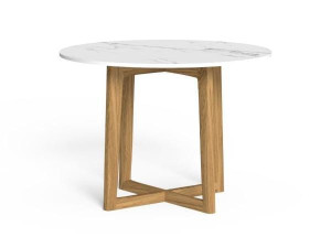 Круглый стол из тикового дерева и керамогранита