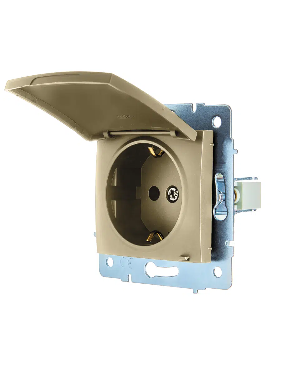 ASTI Розетка с/з с крышкой ПБТ золото механизм LEZARD 7081-3688-123B