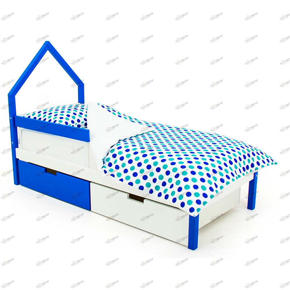 Детская кровать-домик мини Svogen сине-белая БЕЛЬМАРКО  326852 Белый;синий Santreyd 