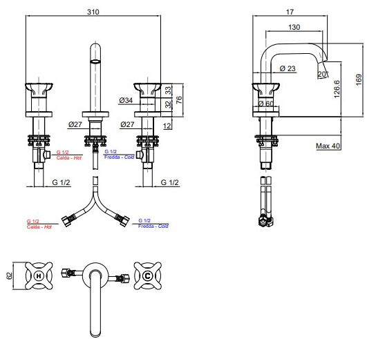 Antonio Lupi Design Смеситель для раковины на 3 отверстия Timbro Antoniolupi sun-id-1356956 - Вид №1