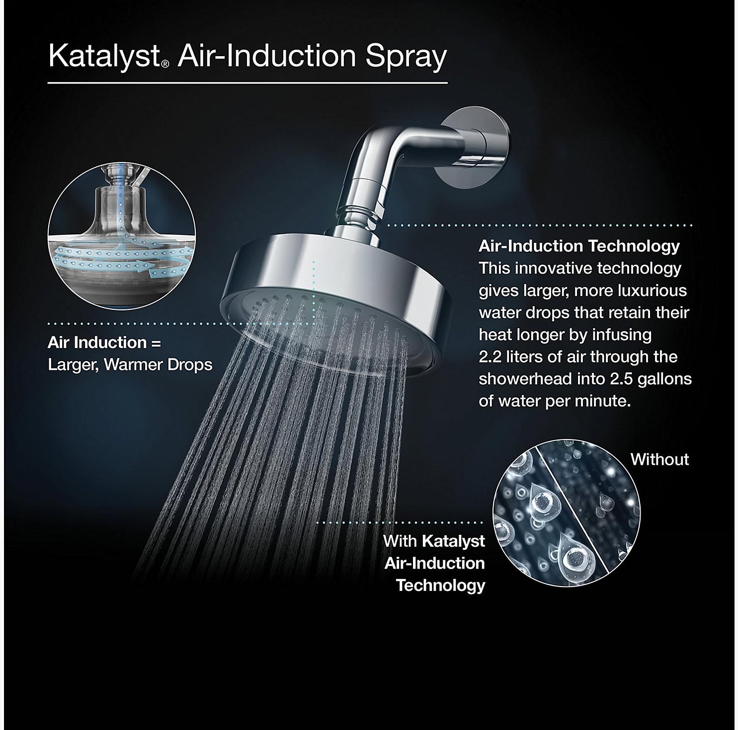 KOHLER Однофункциональная настенная душевая лейка Purist 2,5 галлона в минуту с технологией всасывания воздуха Katalyst K-965-AK-BV  - Вид №7
