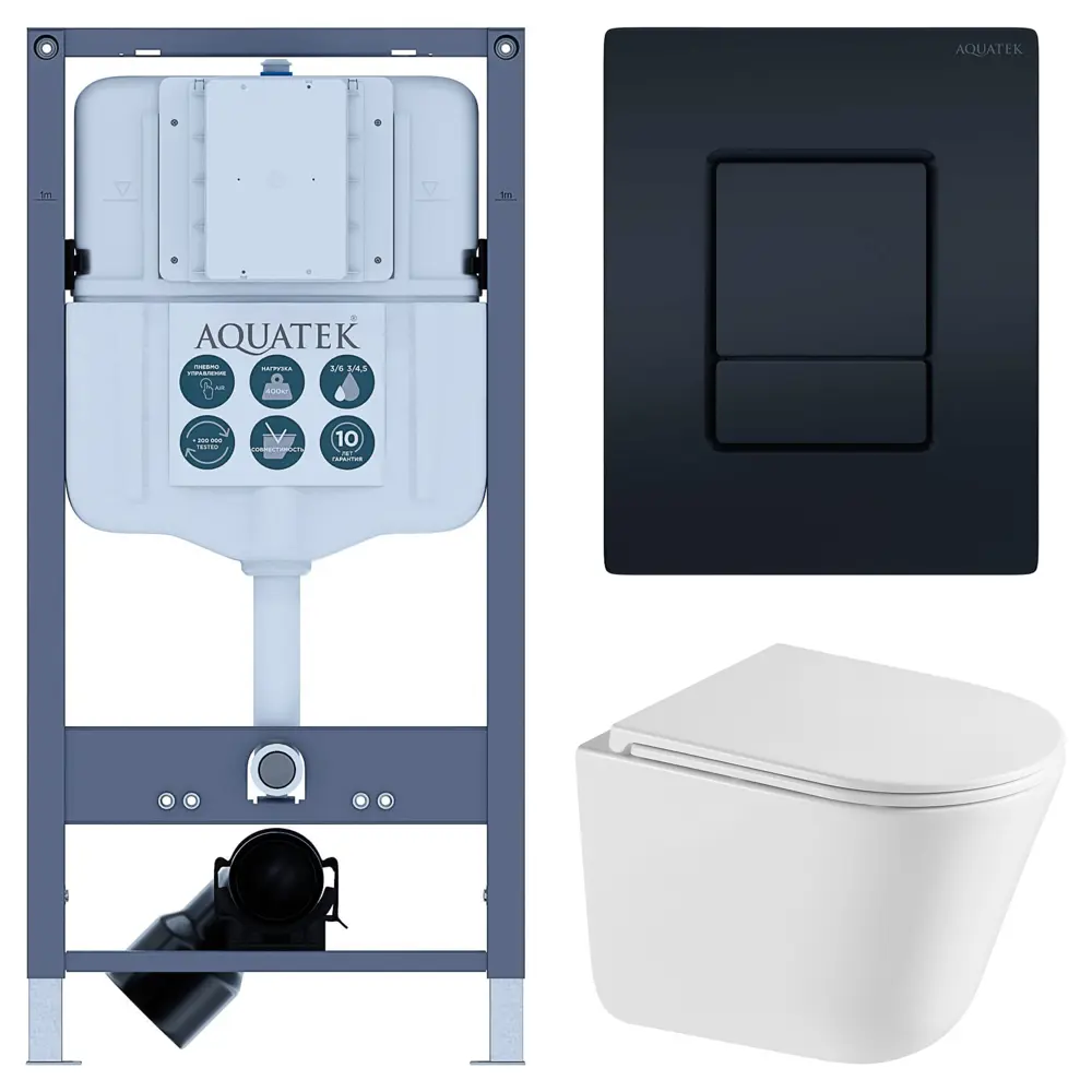 Комплект инсталляции Aquatek Pneumo N 49 с безободковым унитазом Iddis Lahta клавиша Aquatek Pnn-0000005 чёрная Pneumo N49 STLM-2000051