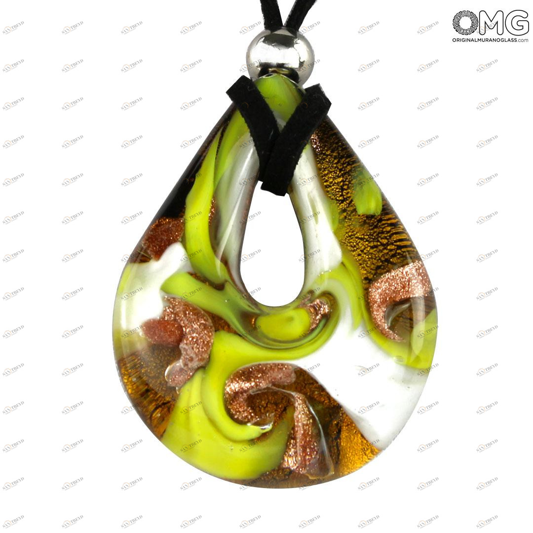 4034 ORIGINALMURANOGLASS Подвеска Капля зелёная с авантюрином - муранское стекло OMG 57 см 