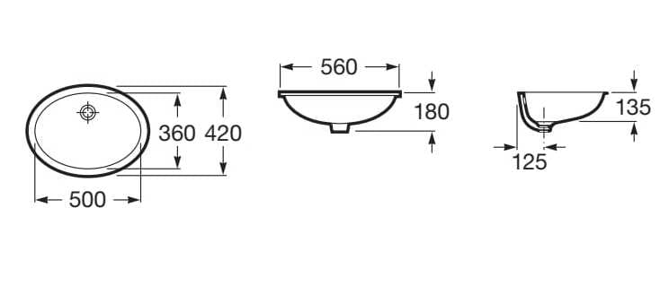Утопленный под столешницей овальный умывальник в фарфоре Roca BERNA 327871..1 ARCH-00021803 - Вид №1