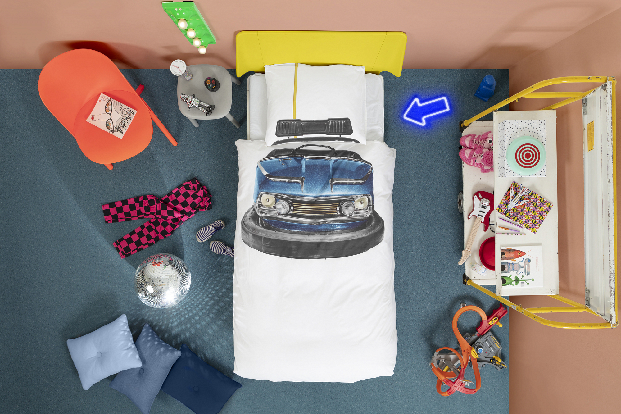 Детское постельное белье односпальное "Бамперные машинки" 150х200 см SNURK  335408 Белый;синий  - Вид №1