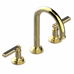 U9F-152 Смеситель для раковины на три отверстия устанавливаемый на борту с донным клапаном - высокий излив Thg-paris West coast с ручками-рукоятками с чёрным ониксом