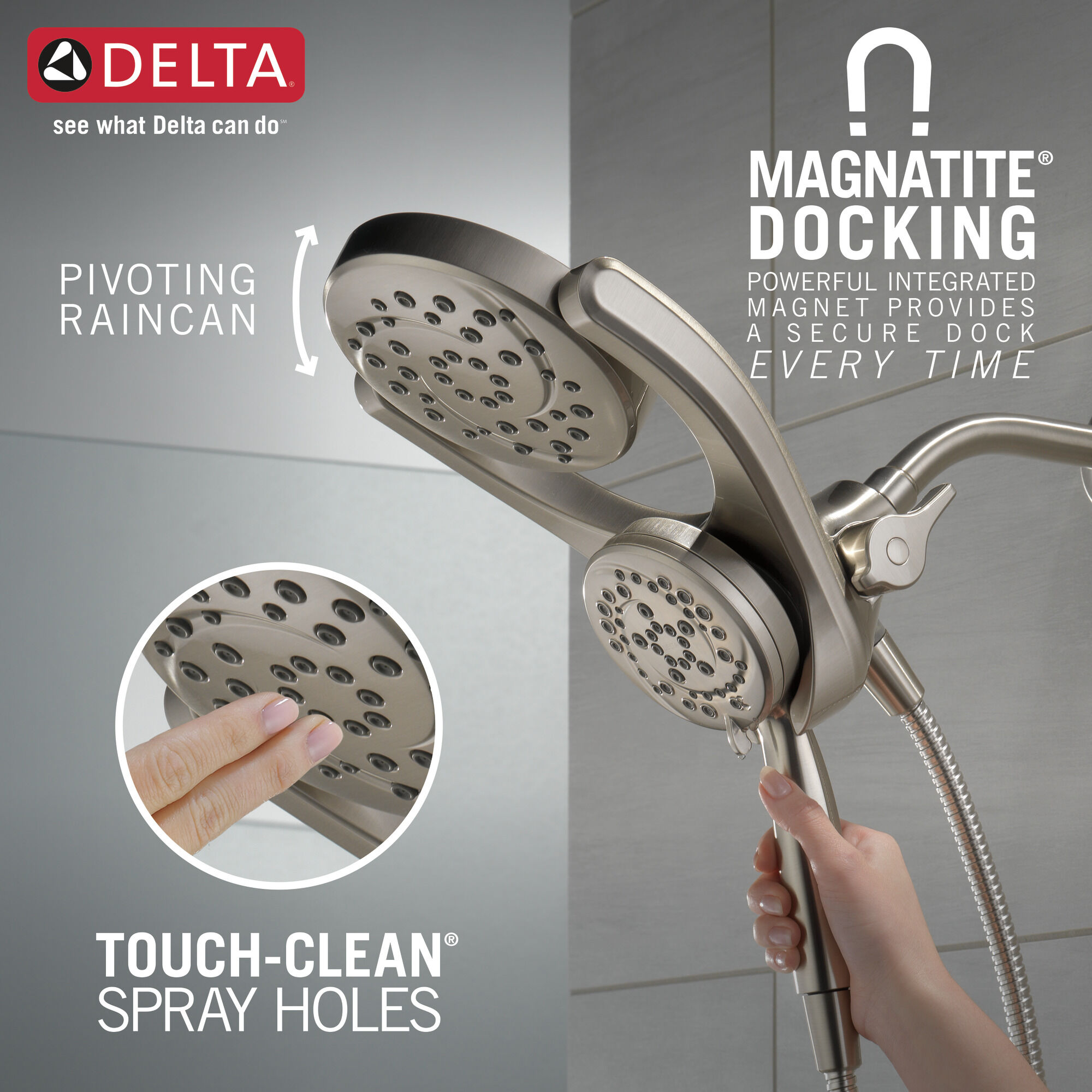 HydroRain® 4-настройка душевая лейка два в одном Delta Faucet 75699SN - Вид №1