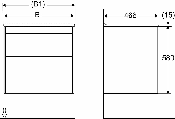 47437 IFO Sense тумба под умывальник с двумя ящиками, W = 600 мм, W1 = 610 мм, темно-серый - Вид №12