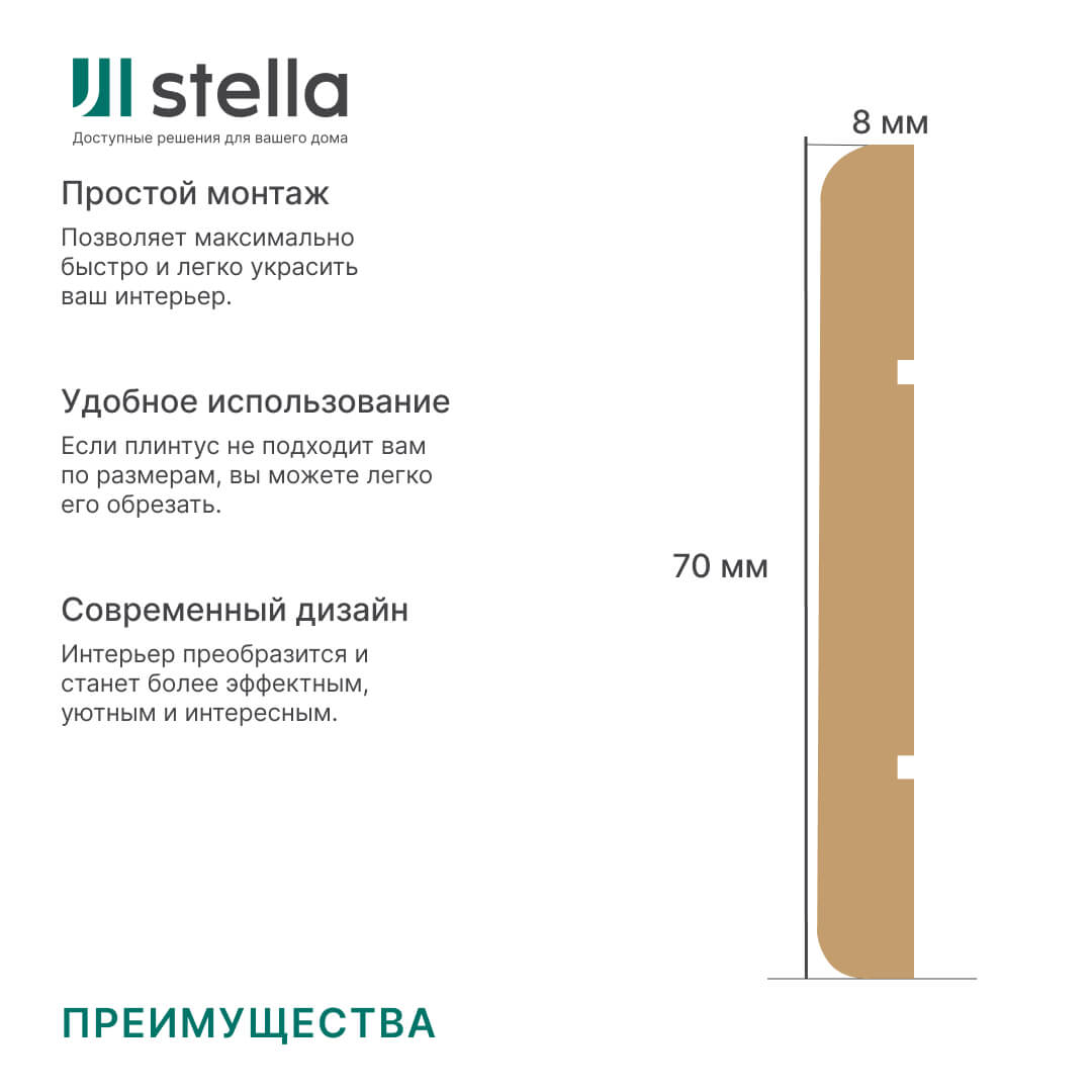 Наличник МДФ Stella Белый 70H 2200*70*8мм (упак. 5шт) Standart STSR-939 - Вид №1