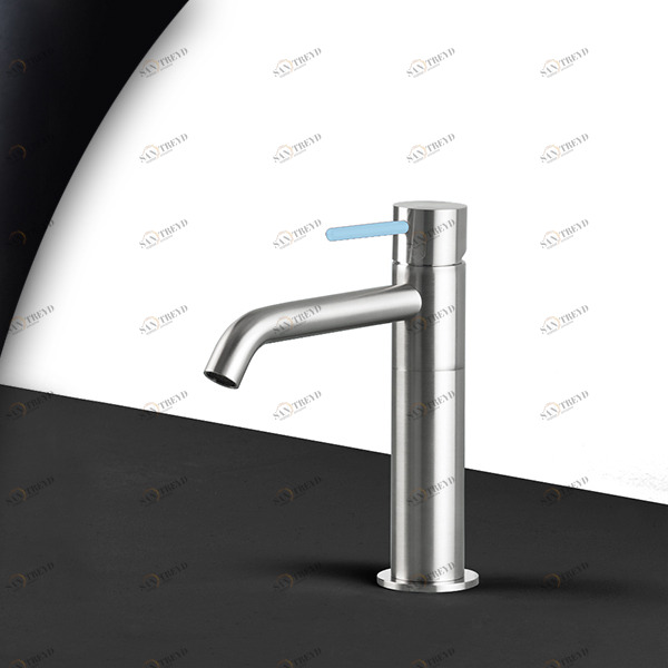 Смеситель для раковины сталь матовая с голубой ручкой Toki Radomonte TKS2SCIL17