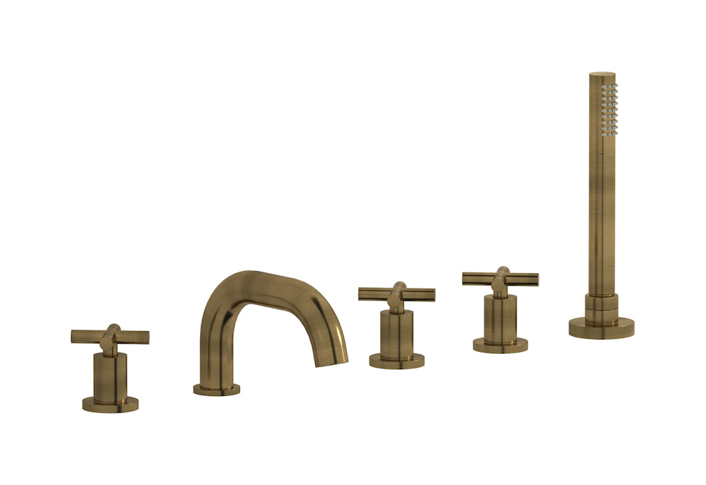 Смеситель на бортик ванной на 5 отверстий с дивертером и душевым гарнитуром. WE ARE IB yp314cc Modern Bronze WOW