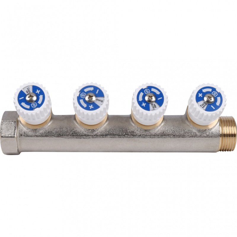 Коллектор 3/4" STOUT с вентилями на 4 выхода 1/2" SMB6851341204 - Вид №1