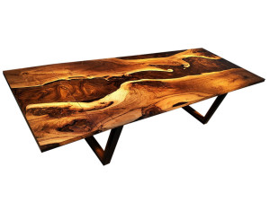 Прямоугольный выдвижной стол из смолы и орехового дерева