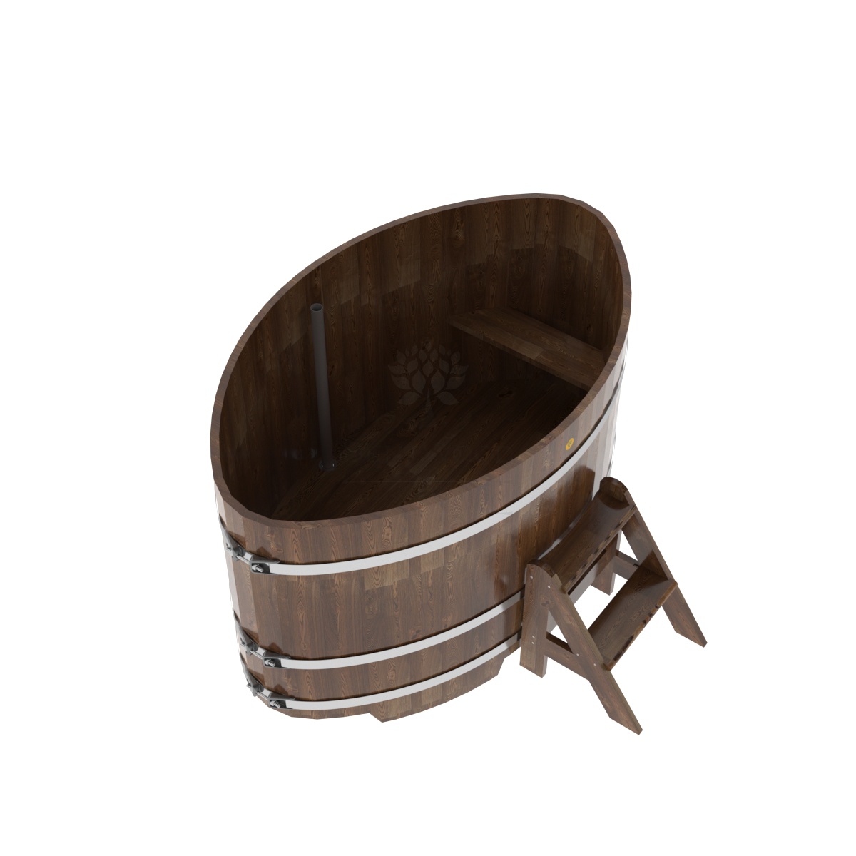 1538 Купель овальная из сращенных ламелей лиственницы 1,08х1,75х1,0 морёная Alyarus  - Вид №1