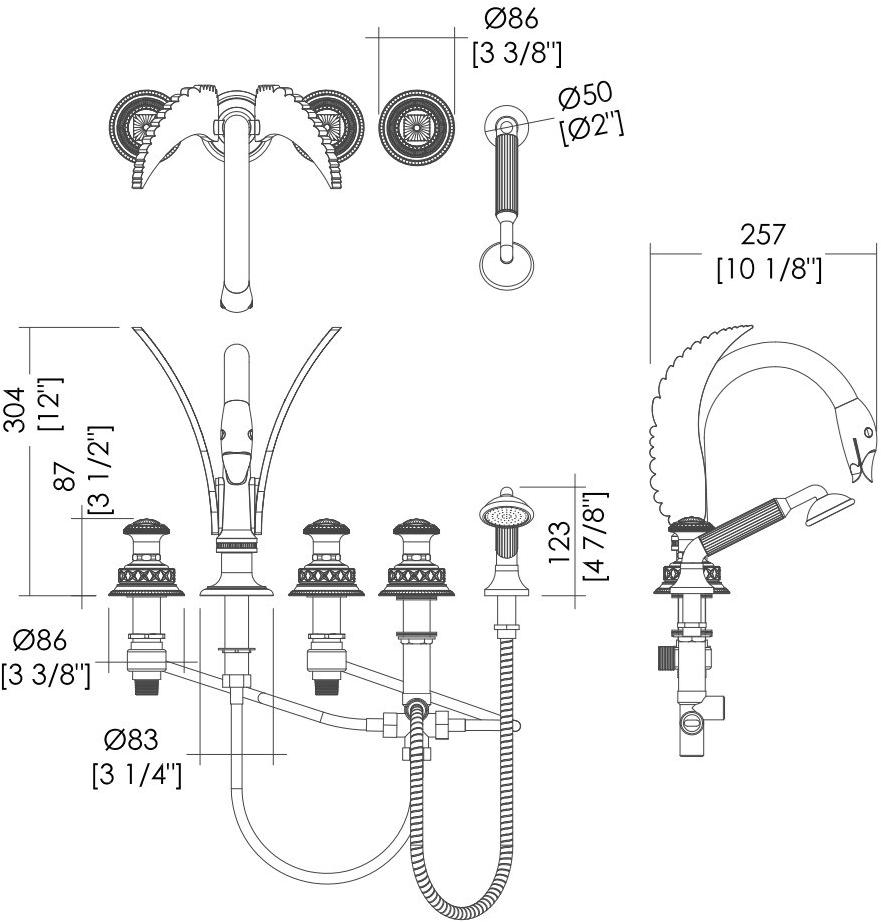 Devon&Devon Комплект для ванны на 5 отверстий с ручным душем Swan Exc-sw150 - Вид №1