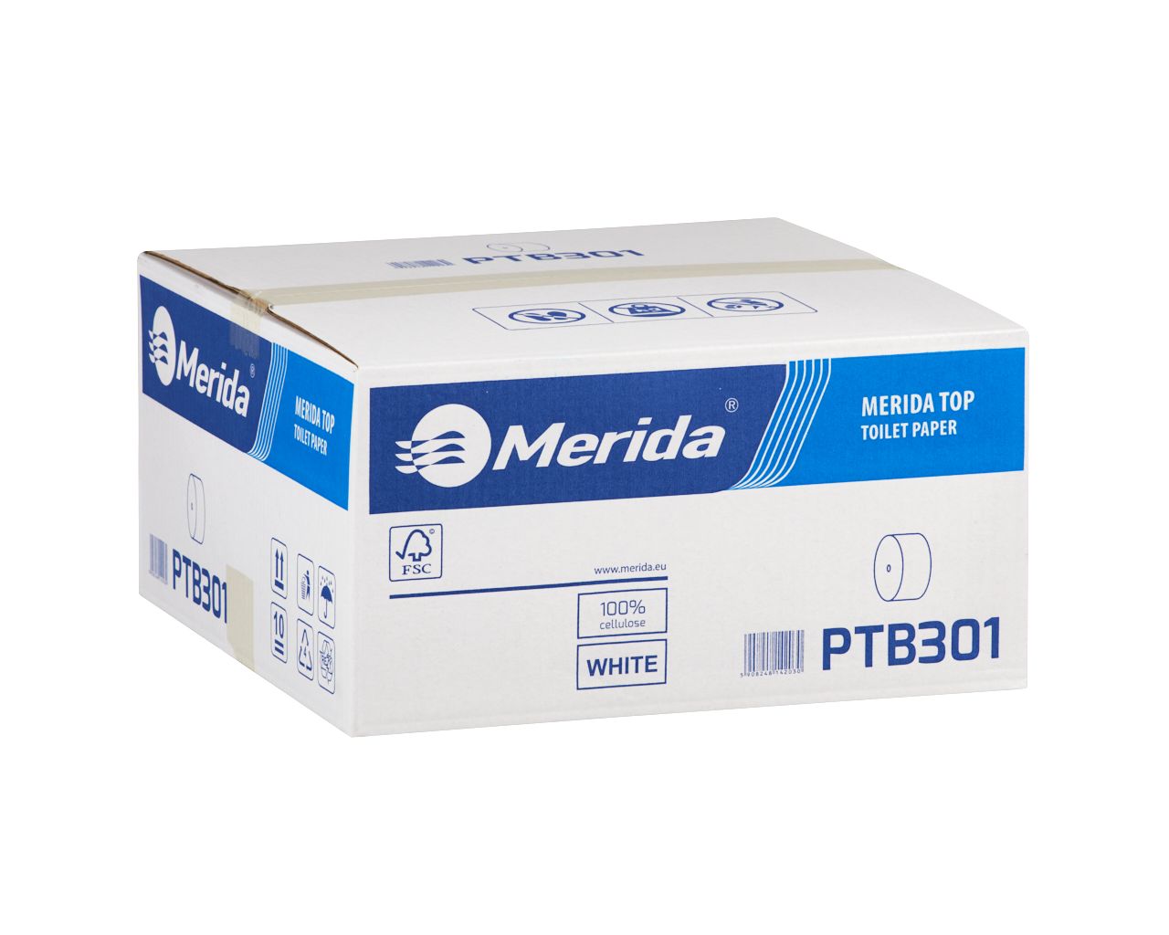 PTB301 Туалетная бумага TOP без гильзы, белая, диаметр 12 см, длина 85 м, двухслойная, в картонной упаковке 18 шт. Merida 