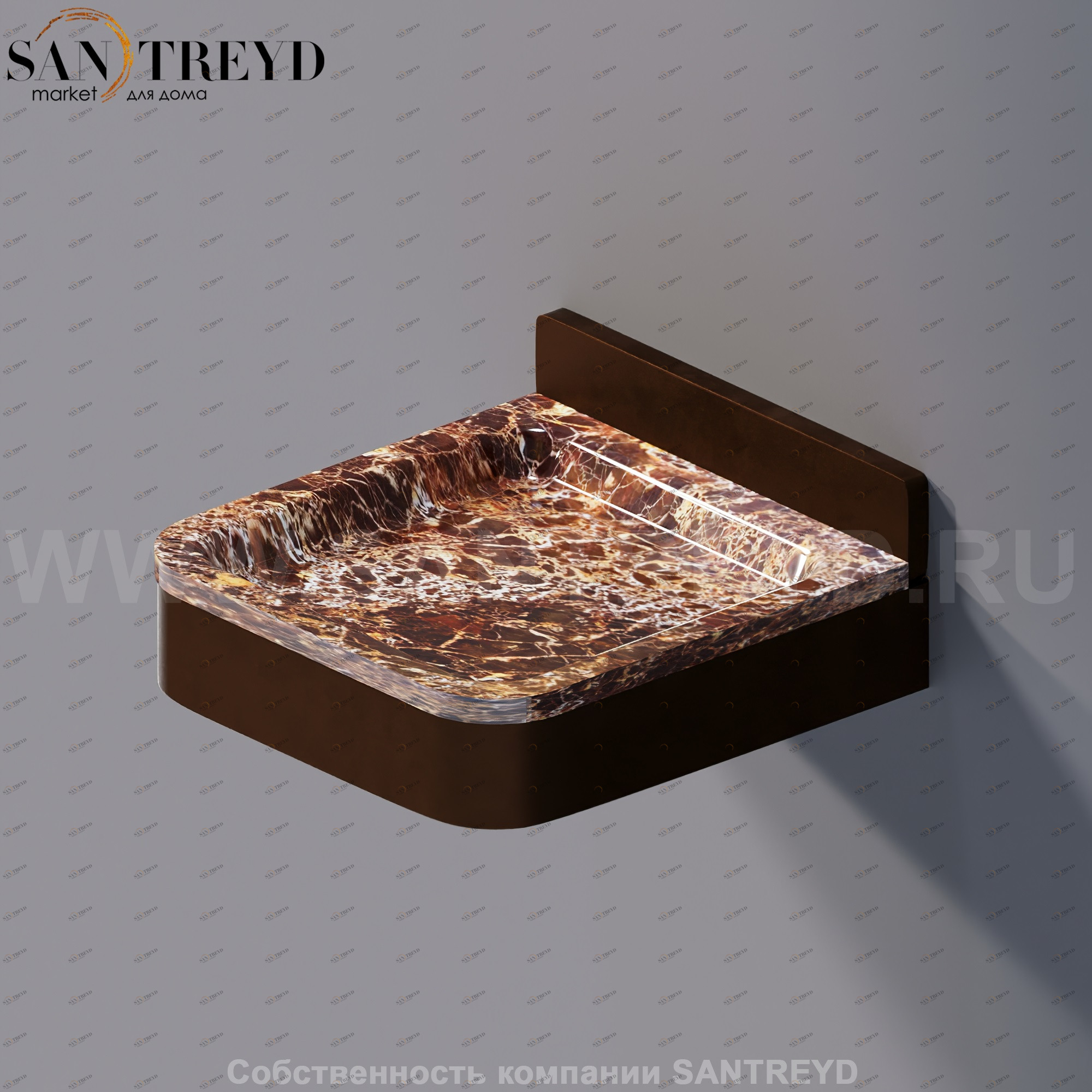 Agape MEMORY Мыльница из коричневого мрамора в темном бронзовом каркасе AMEM851BRED