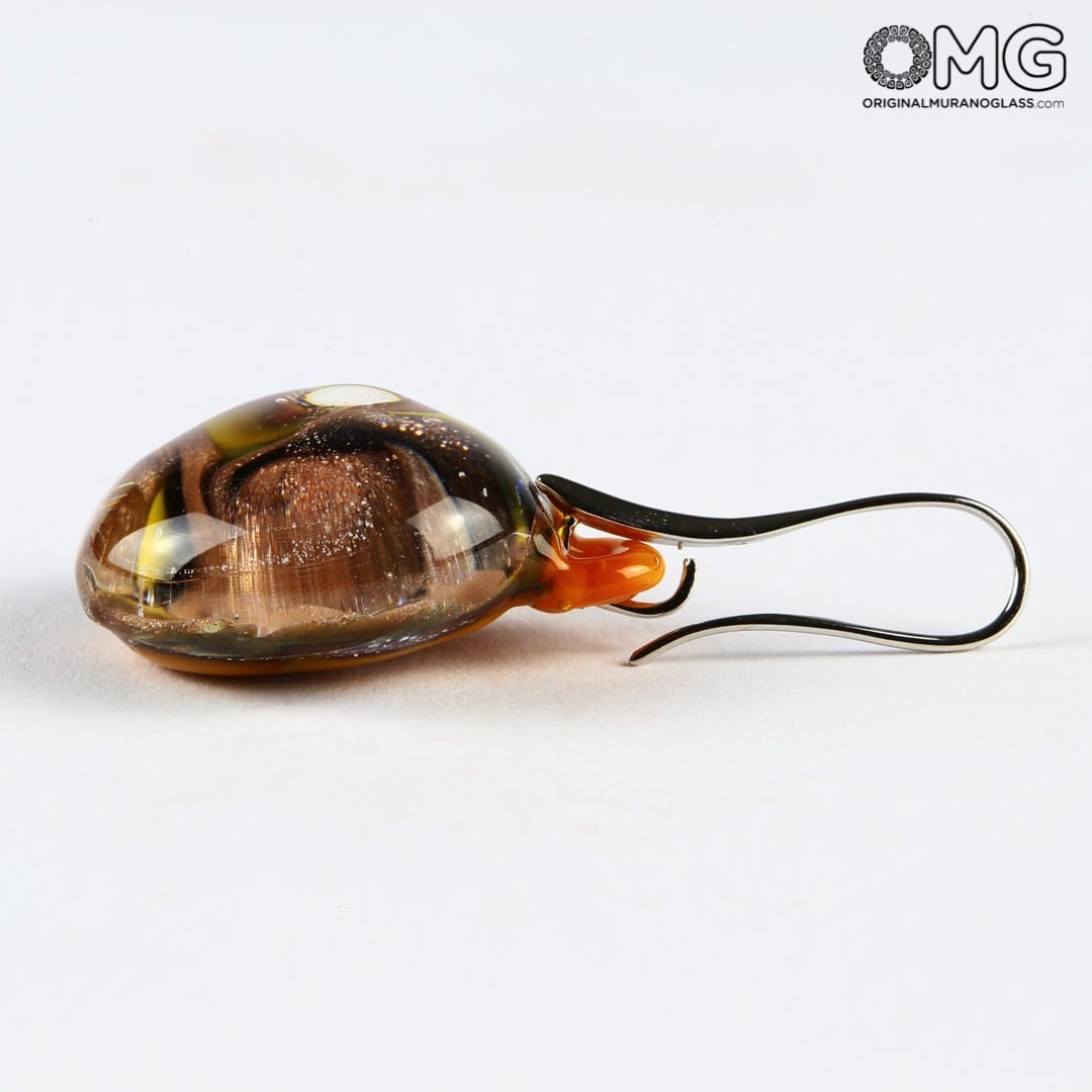 2458 ORIGINALMURANOGLASS Оранжевые серьги с авантюрином - муранское стекло - Original Murano Glass OMG  см  - Вид №1
