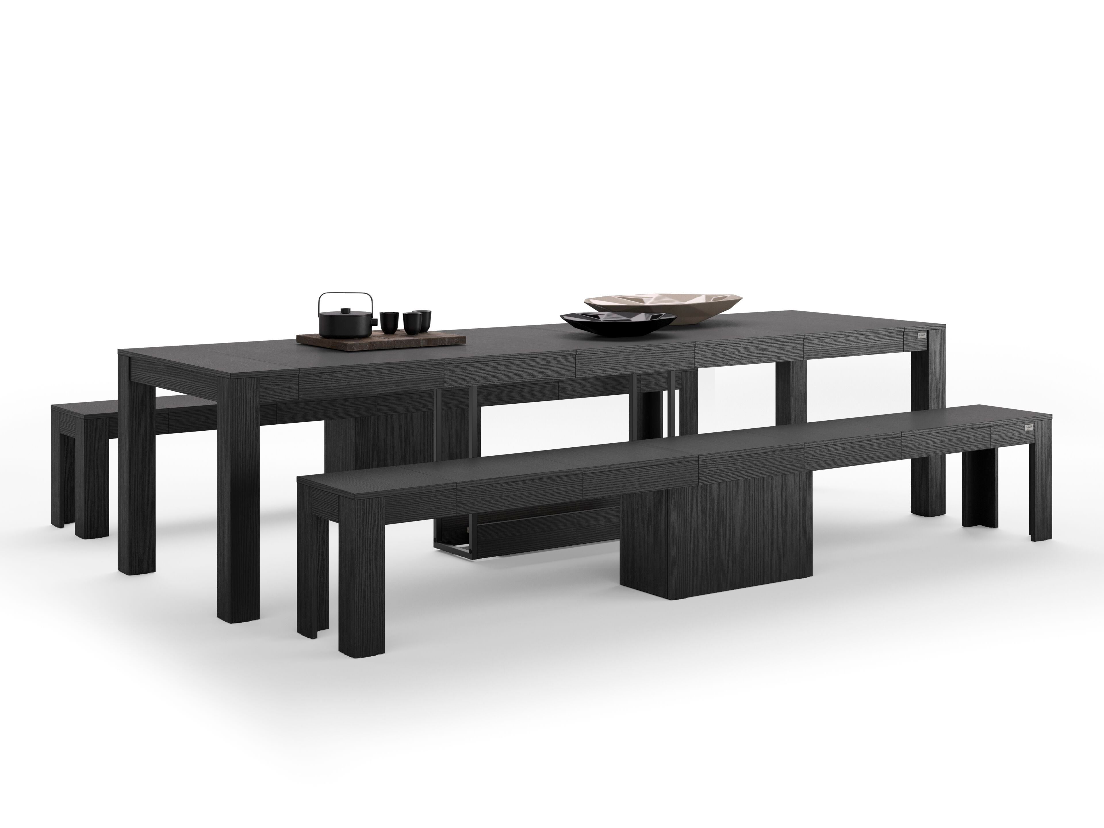 Выдвижная консоль из черного ясеня с 2 скамейками Mobili Fiver Rachele ARCH-00045368 - Вид №1