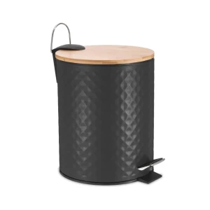 LEMER Lille - Стильное мусорное ведро для ванной 5 л черное с текстурой дерева 89384381