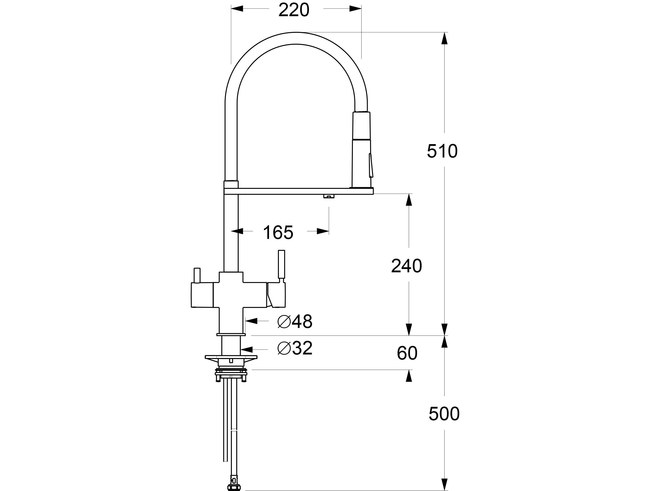 Однорычажный смеситель для кухни с выдвижным ручным душем GUGLIELMI RUBINETTERIE Pura ARCH-00044523 - Вид №5
