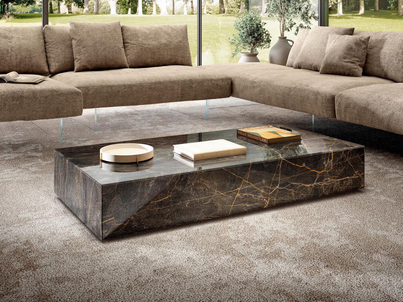 Прямоугольный стеклянный журнальный столик с отсеком для хранения Lago ARCH-00128171