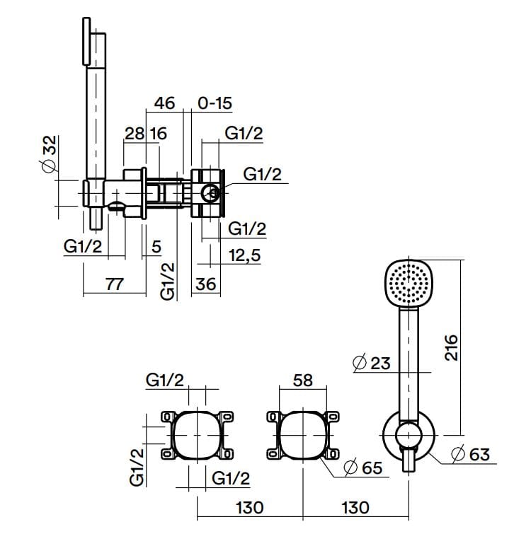 Набор для душа с 3 отверстиями из нержавеющей стали Quadrodesign супер ARCH-00081396 - Вид №5