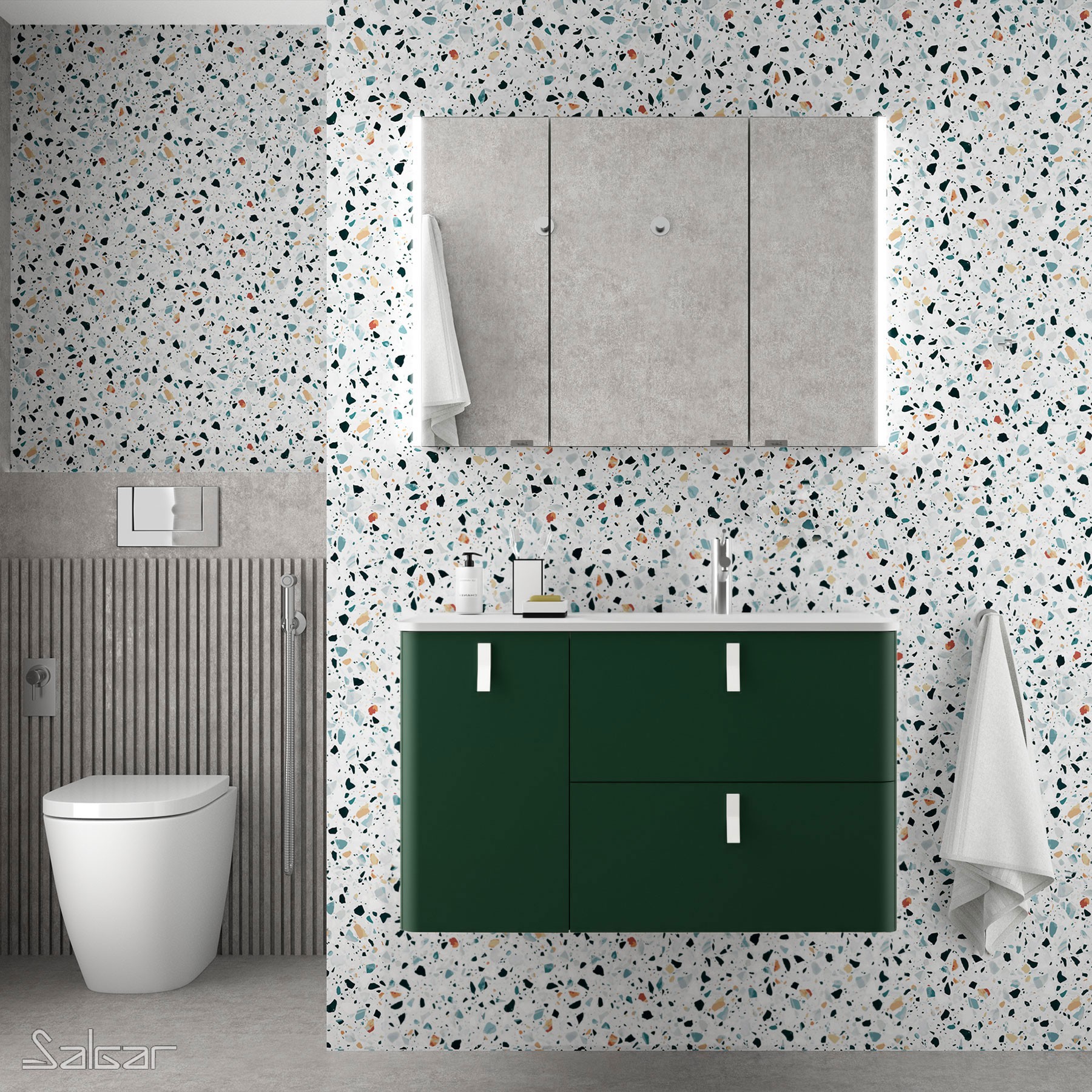 83105 SALGAR Мебель для умывальника UNIIQ 1200 ROYAL GREEN левая 1 дверца и 2 ящика с мягким закрыванием 1194 x 540 x 450 мм 
