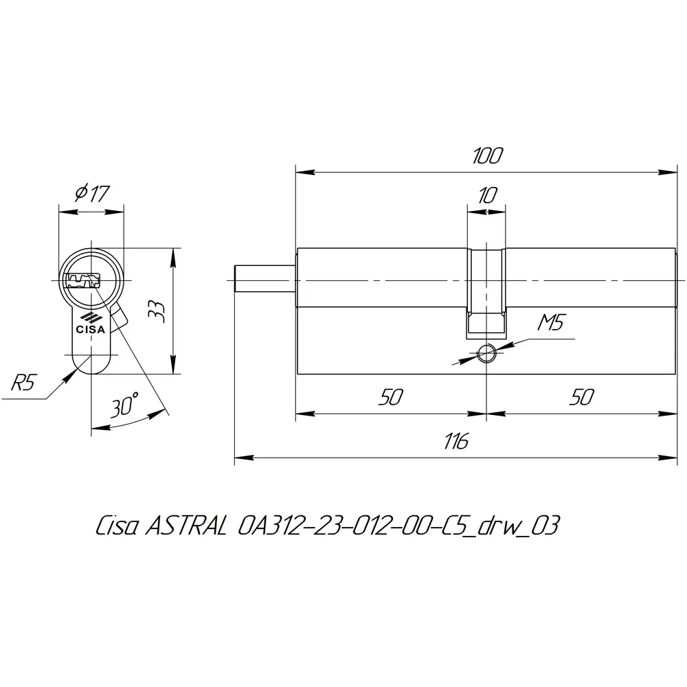 Цилиндр Cisa Astral ОА312-23.12, 45x10x45 мм, ключ/шток, цвет никель, без вертушки STLM-2121537 - Вид №4